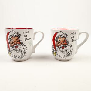 Pair of Coffee Mugs Cracker Barrel Milk For Santa Merry Christmas Snowflakes